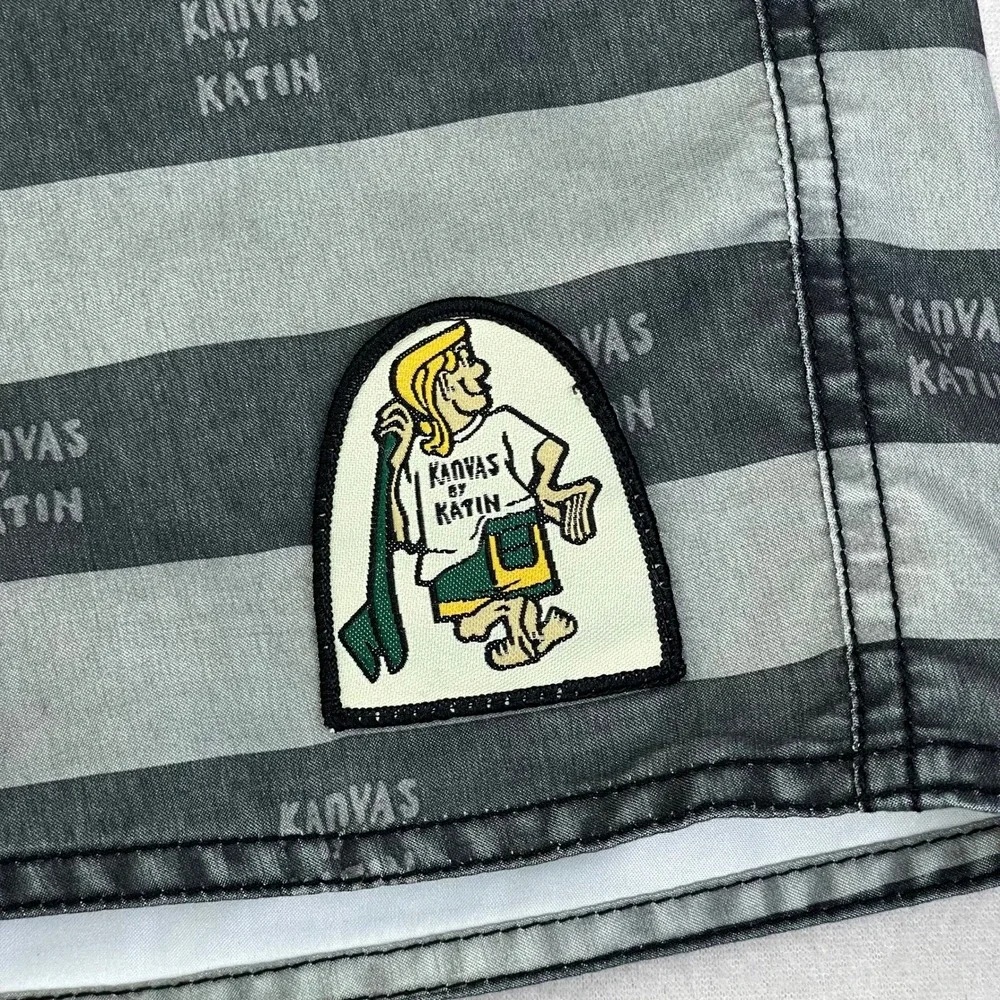 VTG Kanvas by Katin Boardshorts Mens 38 Grey Striped‎ Baggy Loose Long 23